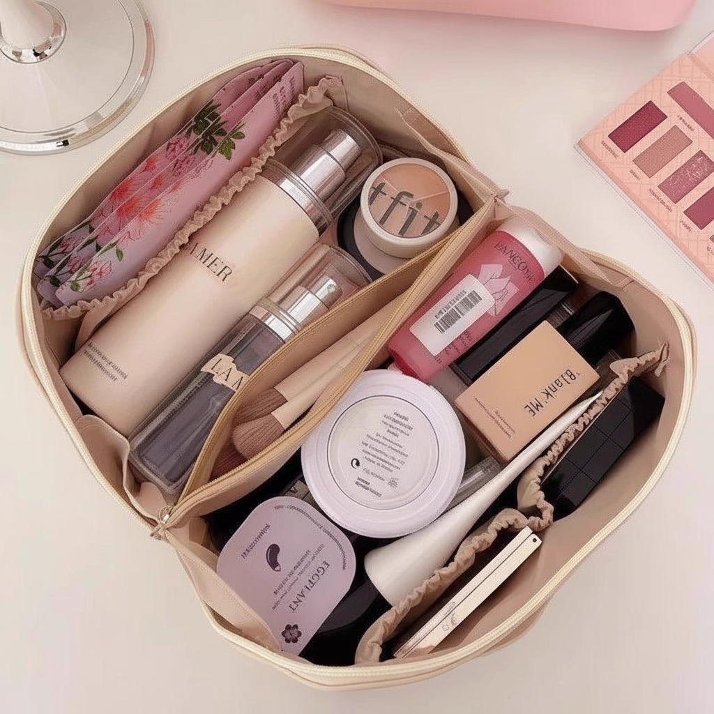 Luxury Travel Makeup Organizer Bag - Large Capacity Cosmetic Storage Pouch