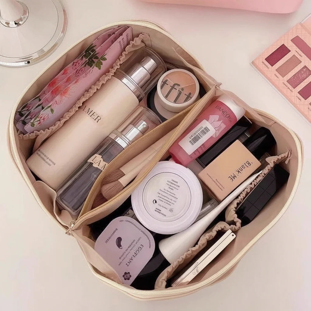 Luxury Travel Makeup Organizer Bag - Large Capacity Cosmetic Storage Pouch