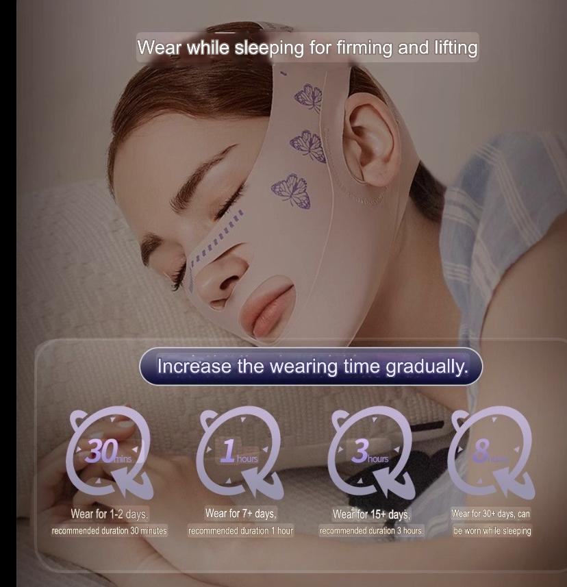 V-face shaping chin strap with butterfly pattern for facial contouring