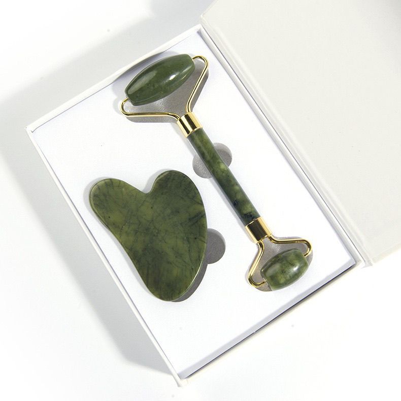 Jade Facial Roller and Gua Sha Kit - Natural Stone Facial Tools for Lifting, Firming, and Depuffing