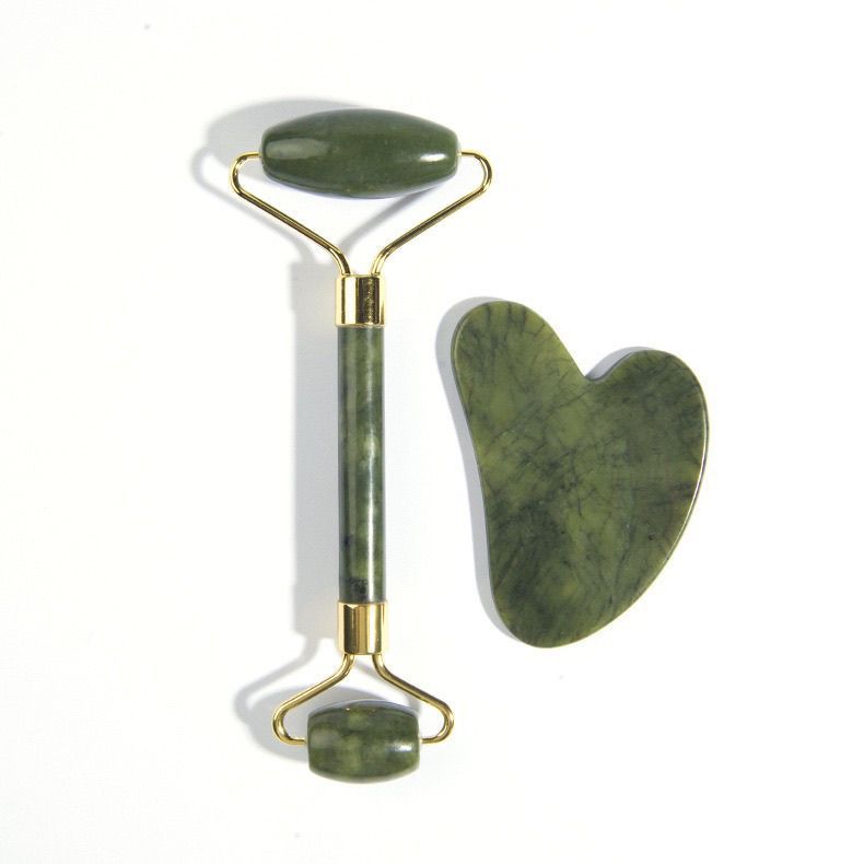Jade Facial Roller and Gua Sha Stone Tool Set | 玉石美容滾輪刮痧板套裝
