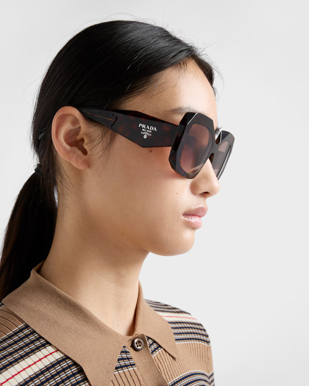 Prada Geometric Acetate Sunglasses - Oversized Square Frame - Briarwood Tortoiseshell