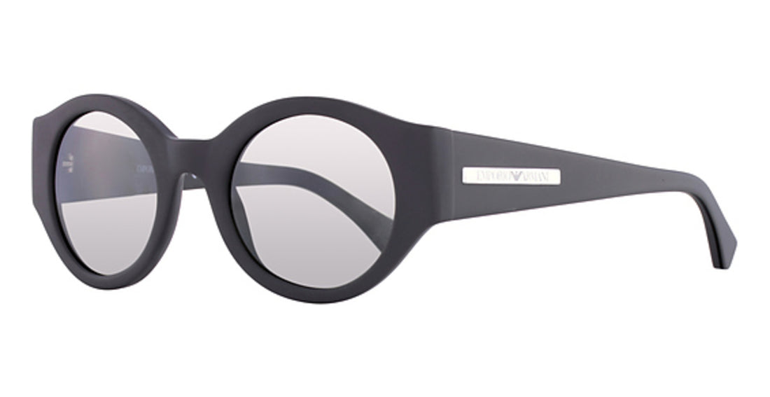 Emporio Armani EA4044 designer sunglasses - black matte round frames with reflective silver mirror lenses, unisex aviator style eyewear