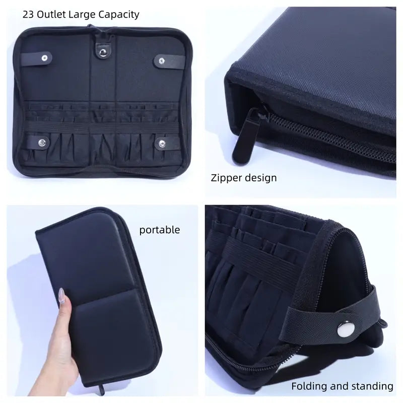 The storage bag rolled up or zipped closed, showing its compact travel size