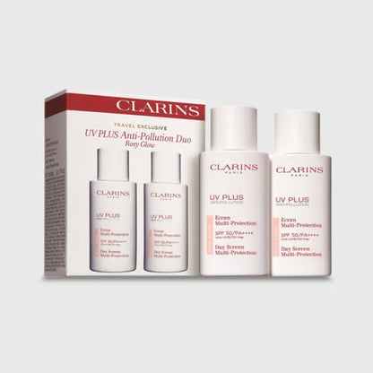 Clarins UV Plus SPF50 Rosy Glow 50ml twin pack set - anti-pollution tinted sunscreen