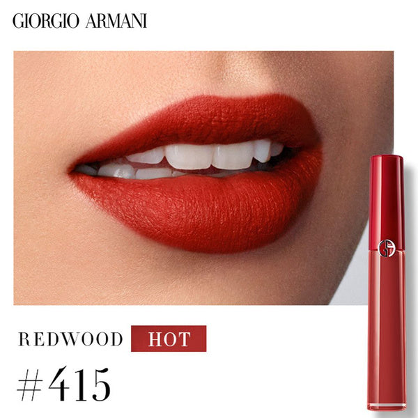 Model wearing a bold velvet lip with Giorgio Armani Lip Maestro