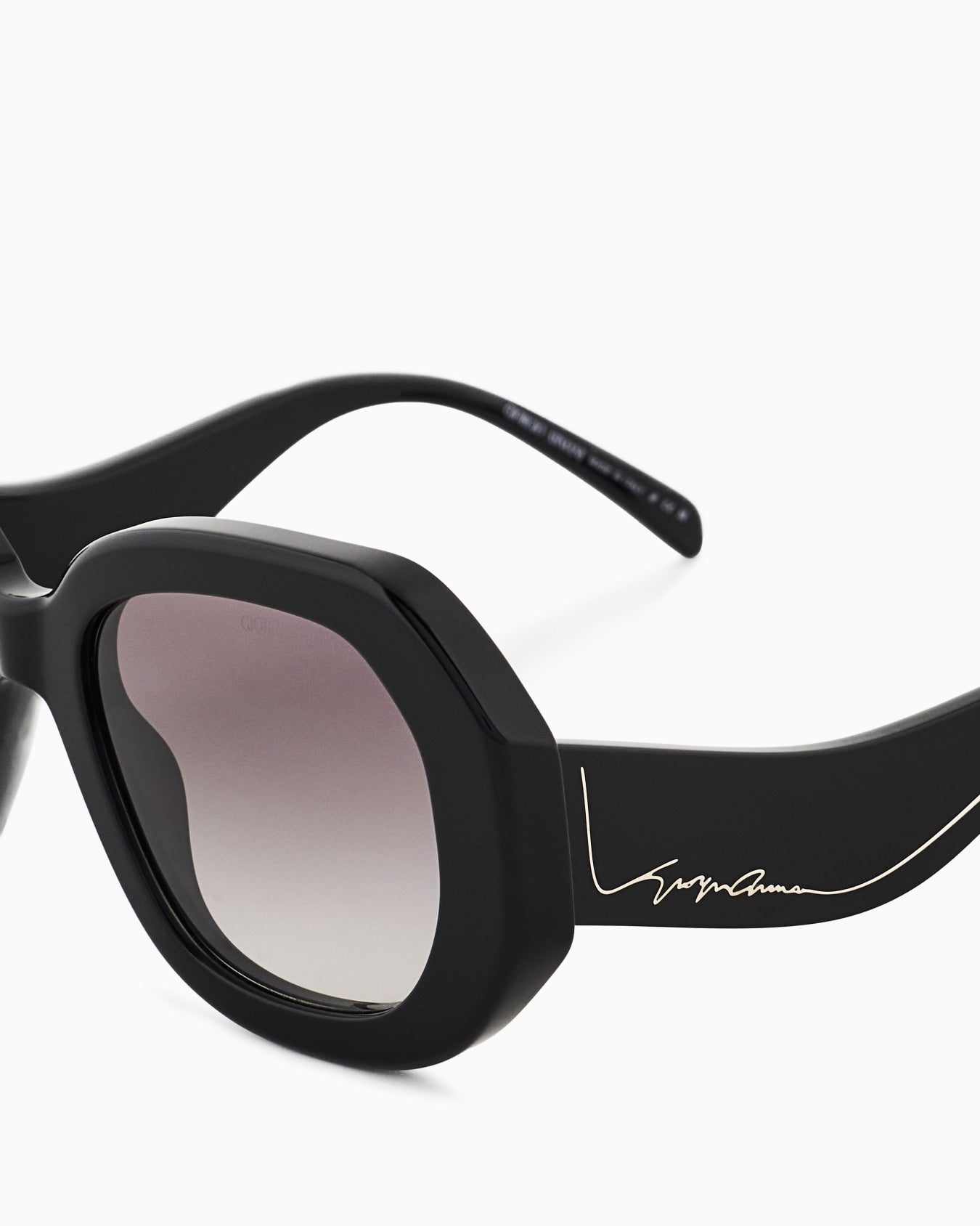 Giorgio Armani signature logo detail on acetate sunglasses temple