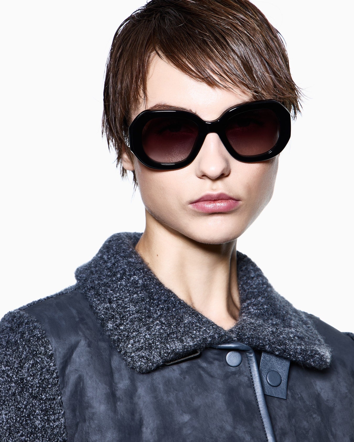Woman wearing Giorgio Armani oversized acetate sunglasses