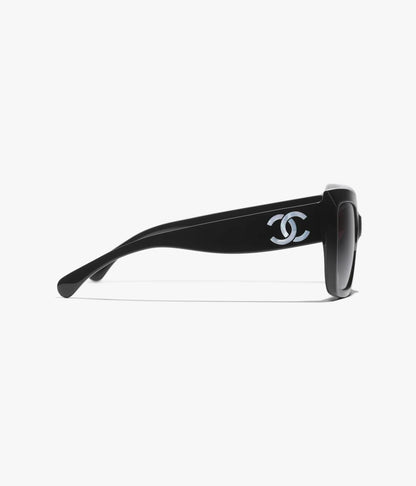Chanel butterfly frame sunglasses side profile showing temple design