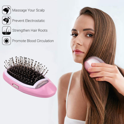 The ionic hairbrush shown next to a purse for scale