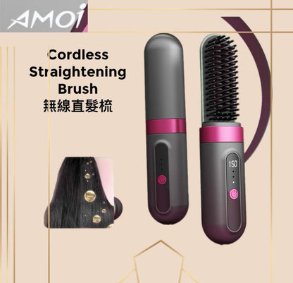 Anti-tangle hair straightener brush in use on smooth hair