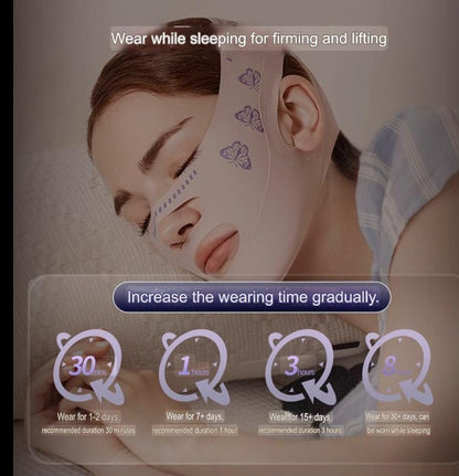 V-face shaping chin strap with butterfly pattern for facial contouring