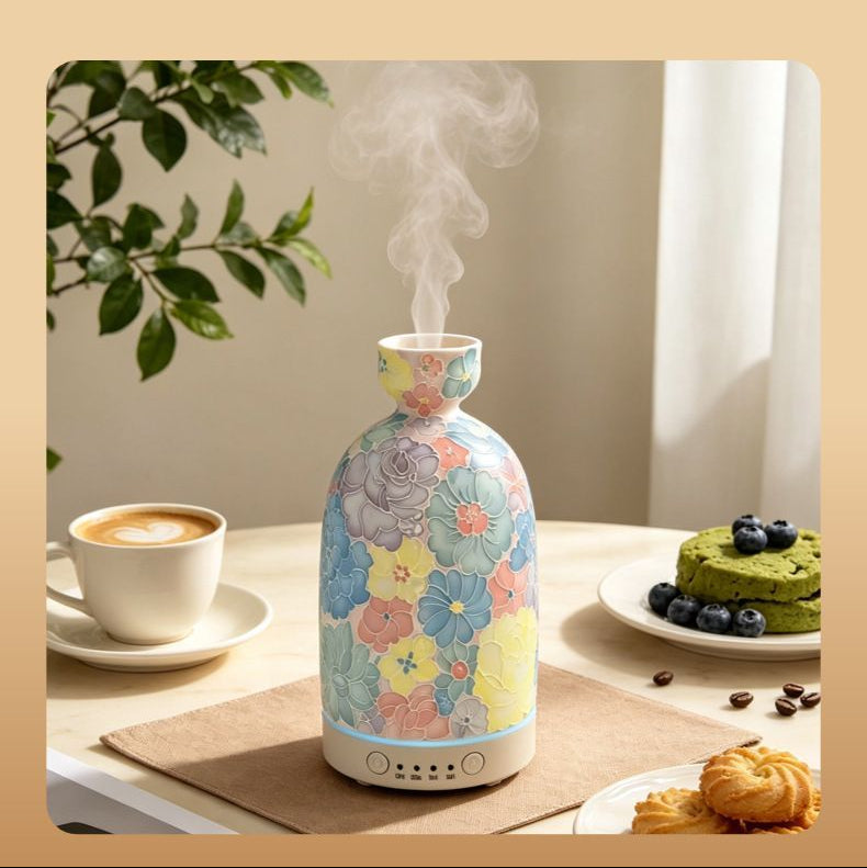 Handcrafted Floral Ceramic Aroma Diffuser | Night Light &amp; Essential Oil Diffuser