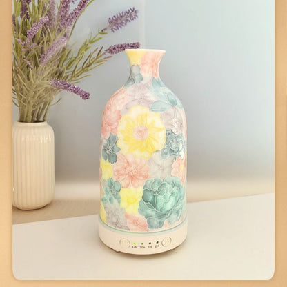 Handcrafted Floral Ceramic Aroma Diffuser | Night Light &amp; Essential Oil Diffuser