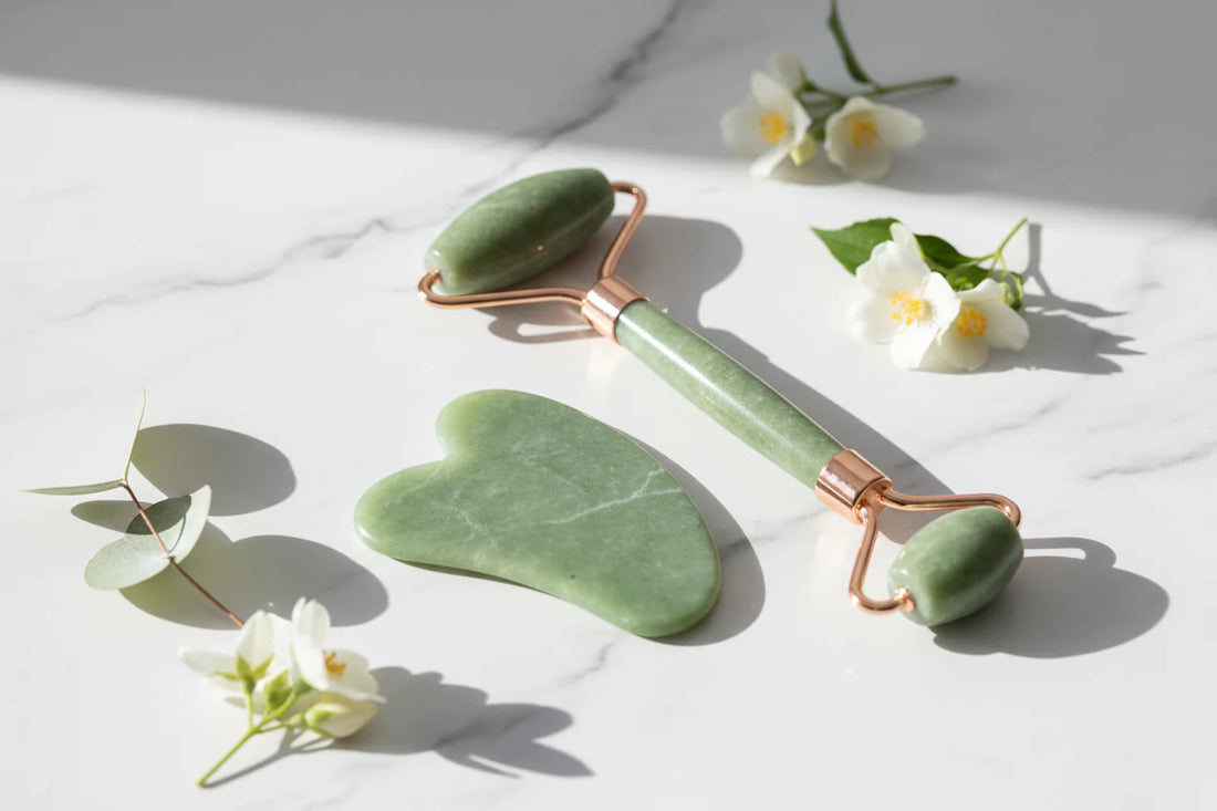 Jade Facial Roller & Gua Sha Set 100% Natural Stone | Lifting, Firming & Depuffing Beauty Tool